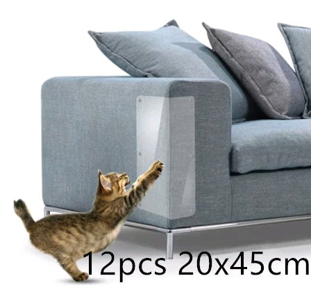 Bluey's Clear Sofa Scratch Shields installed on a sofa arm to prevent cat scratches