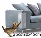 Bluey's Clear Sofa Scratch Shields installed on a sofa arm to prevent cat scratches