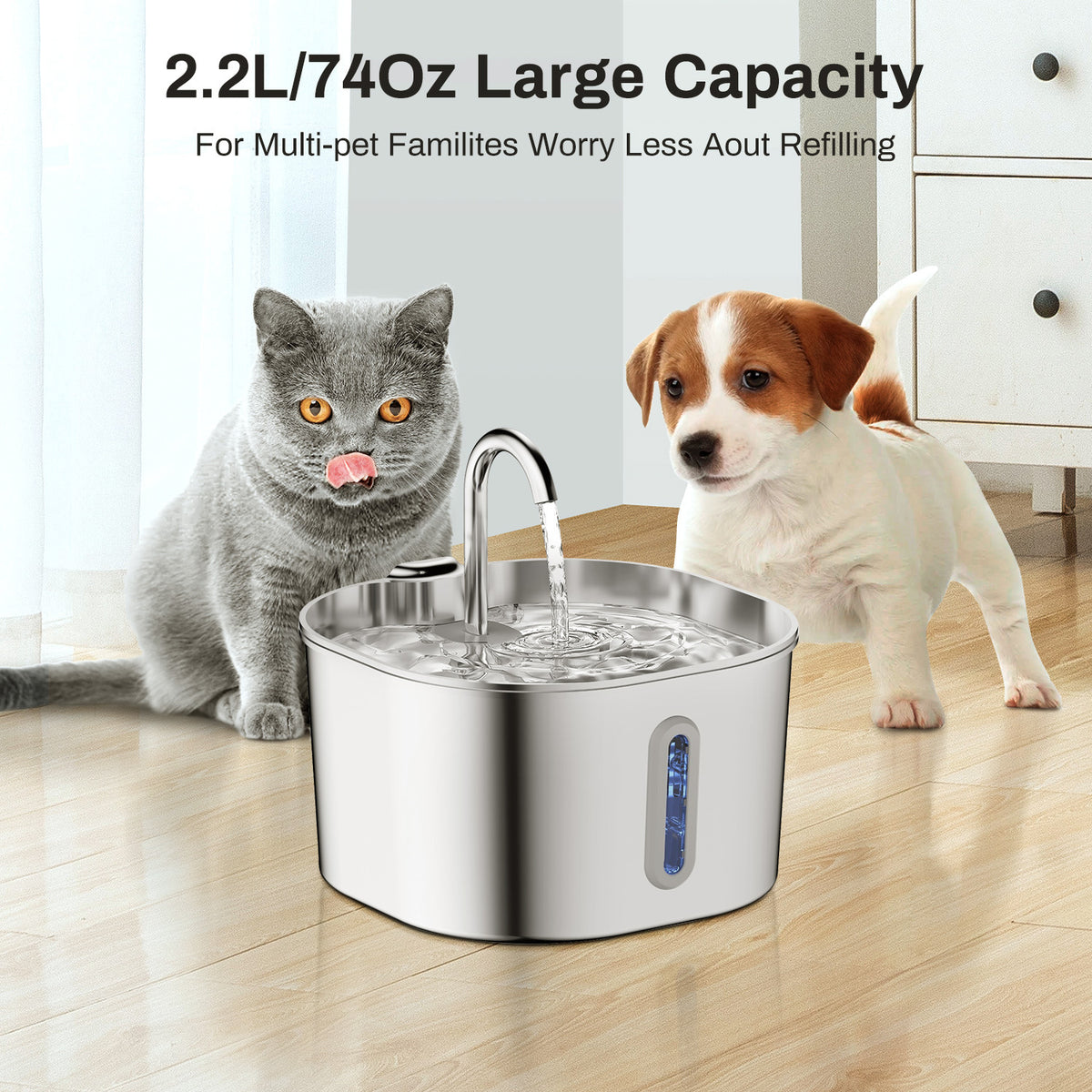 Bluey's WaterFlow stainless steel pet fountain with replacement filter