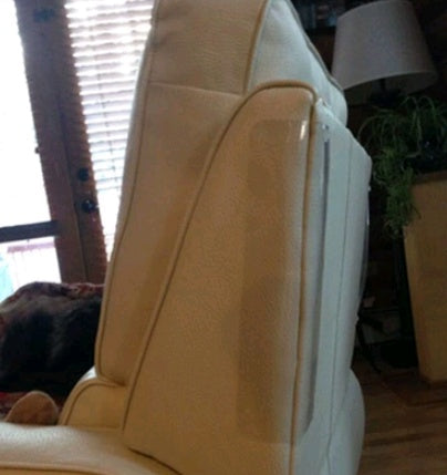 Bluey's Clear Sofa Scratch Shields trimmed to protect a sofa corner
