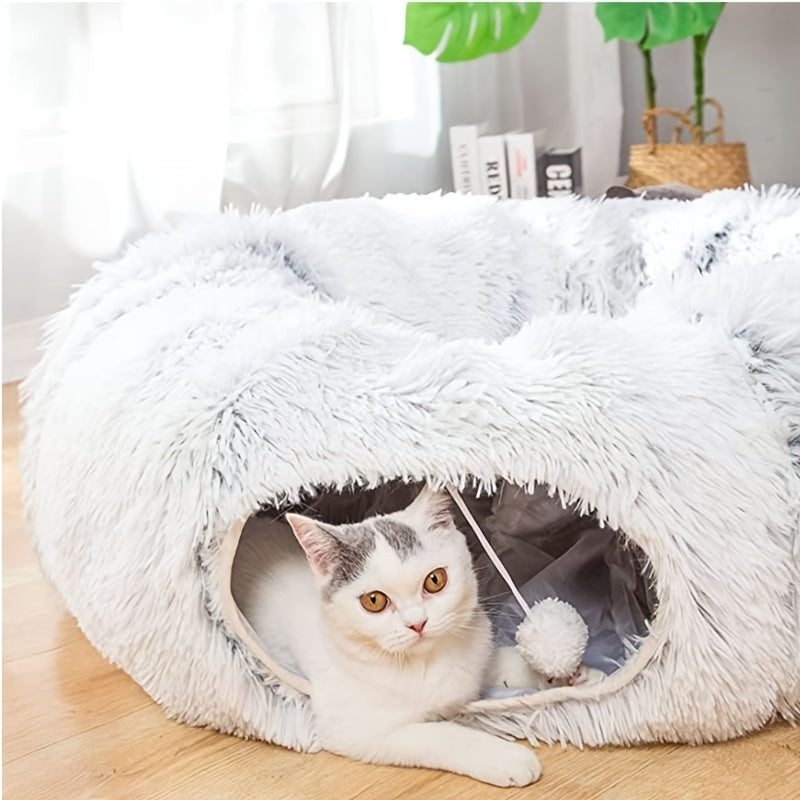 Bluey's Plush Cat Tunnel Bed for indoor cats to hide and rest