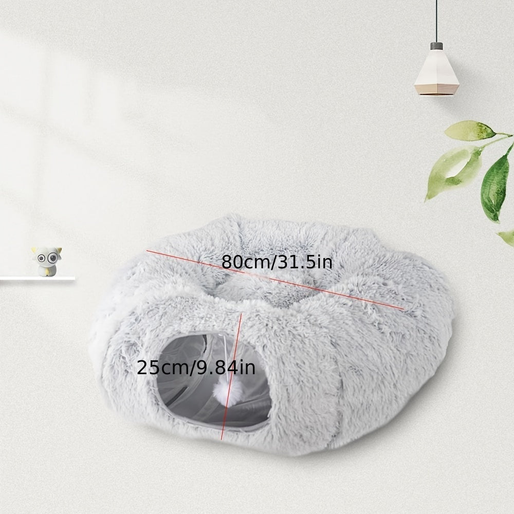 Bluey's Plush Cat Tunnel Bed folded into a compact round cat nest